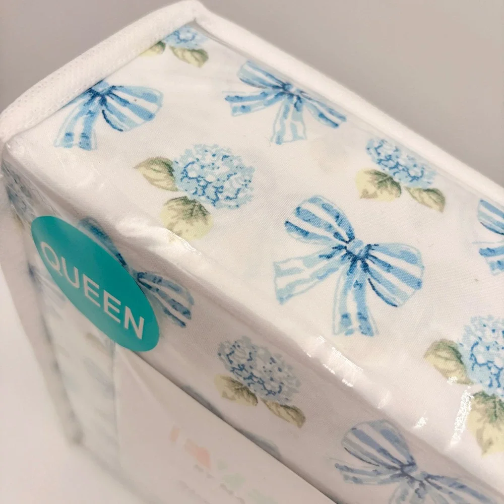 Martha Stewart Everyday Queen 4‎ Piece Sheet Set Donna Bow Blue Hydrangea Floral